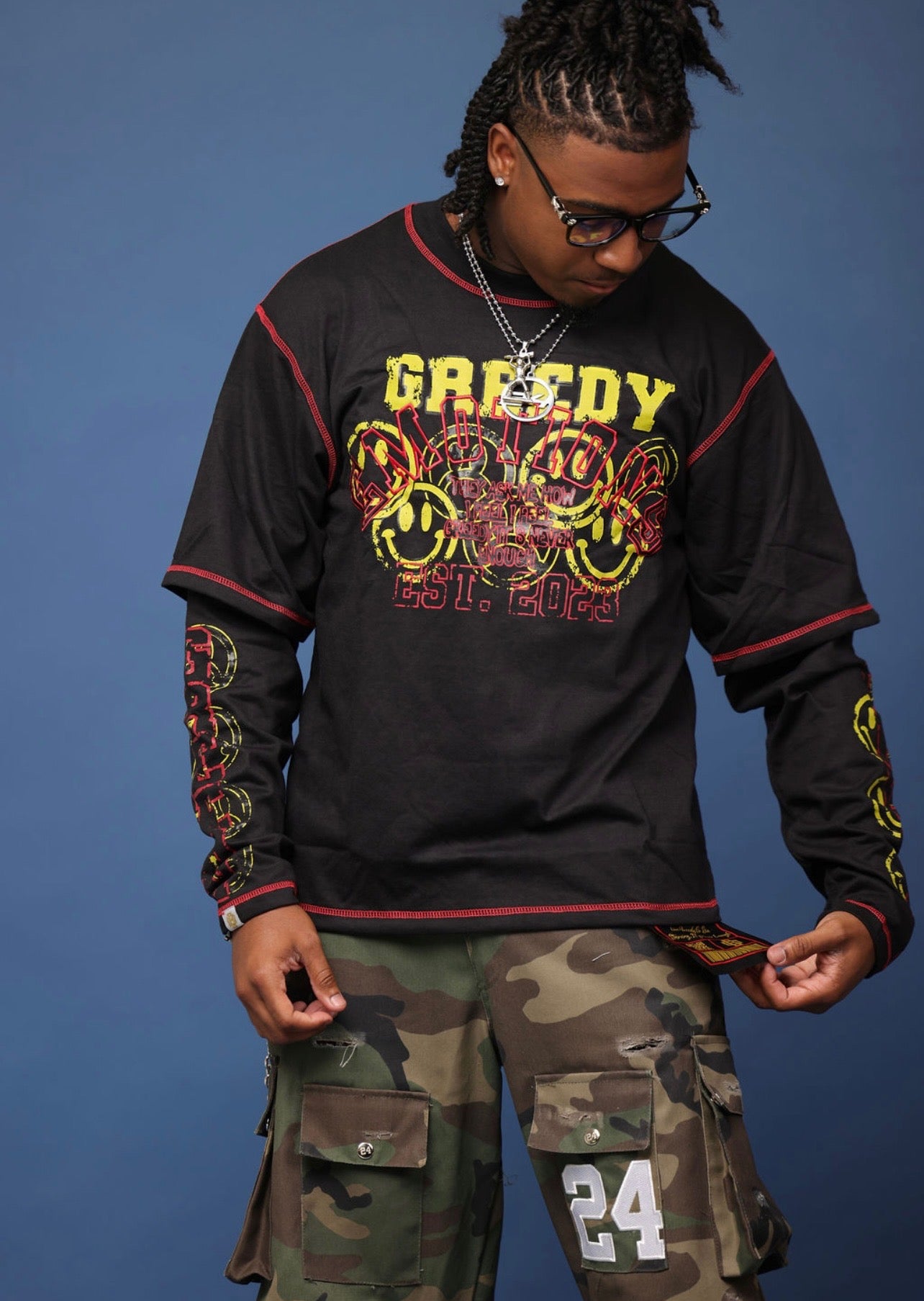 Black GreedyEmotion Double Layer Tee