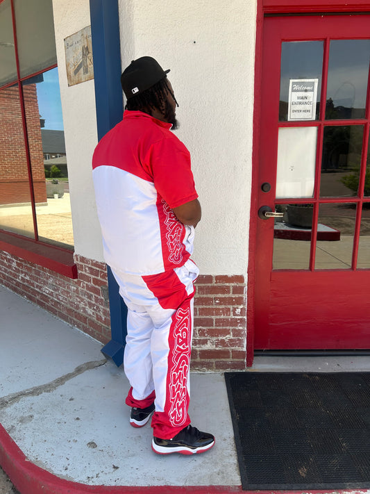 Red & White Rhinestone Tracksuit