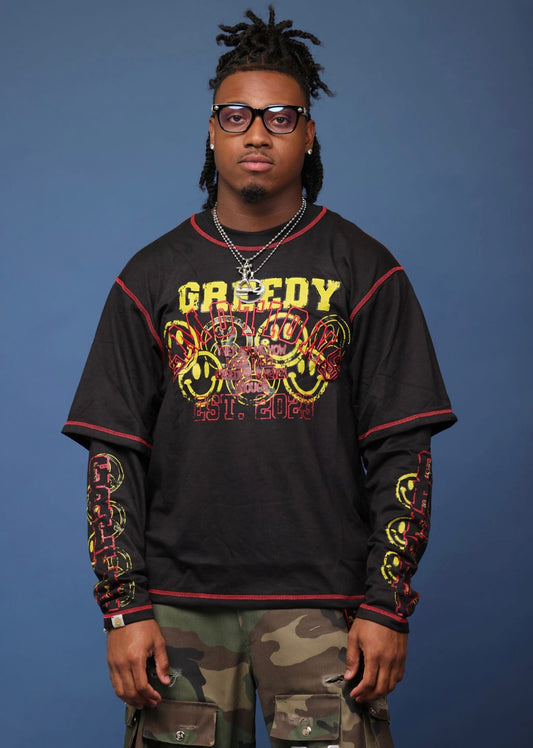 Black GreedyEmotion Double Layer Tee