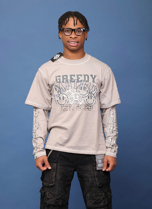 Grey GreedyEmotion Double Layer Tee