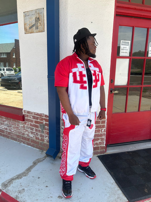 Red & White Rhinestone Tracksuit