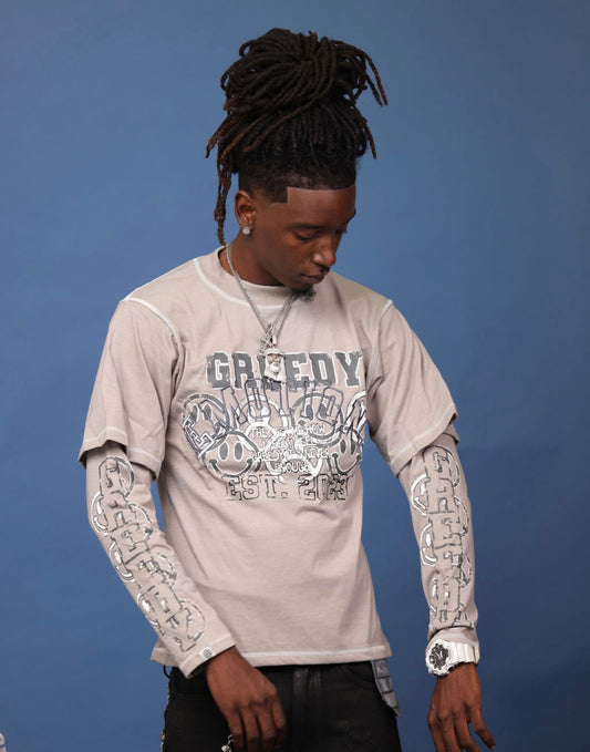 Grey GreedyEmotion Double Layer Tee