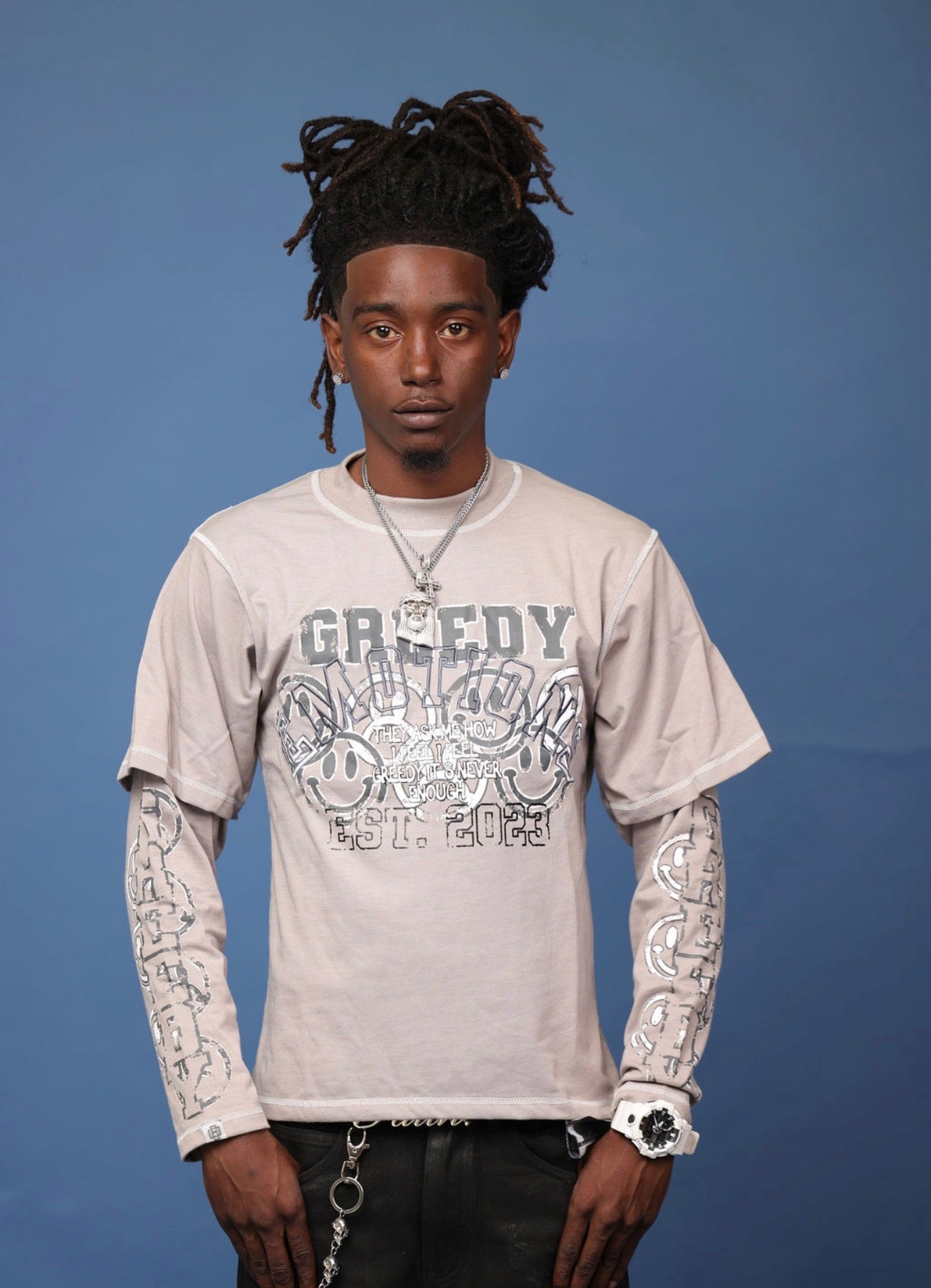Grey GreedyEmotion Double Layer Tee