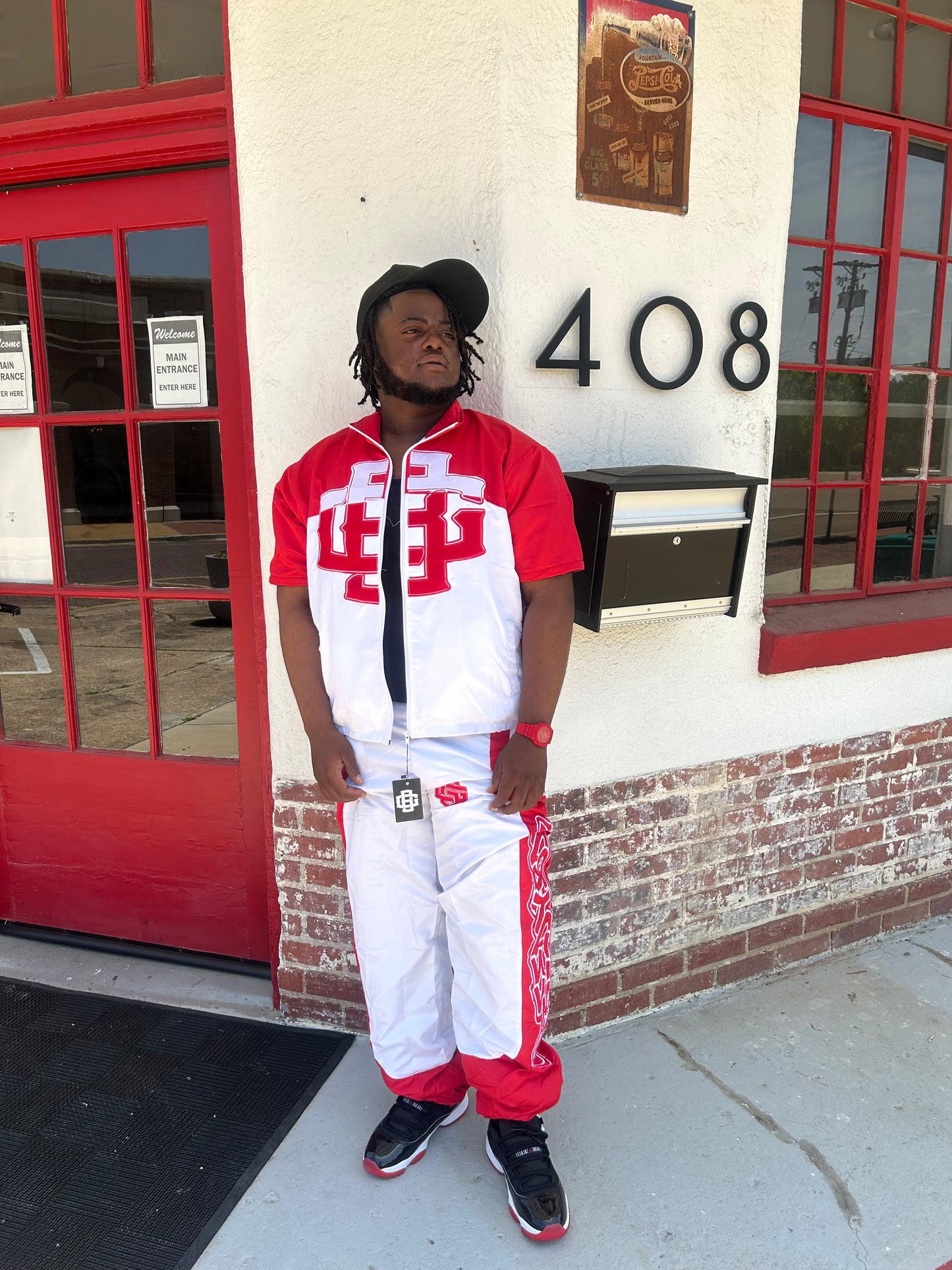 Red & White Rhinestone Tracksuit