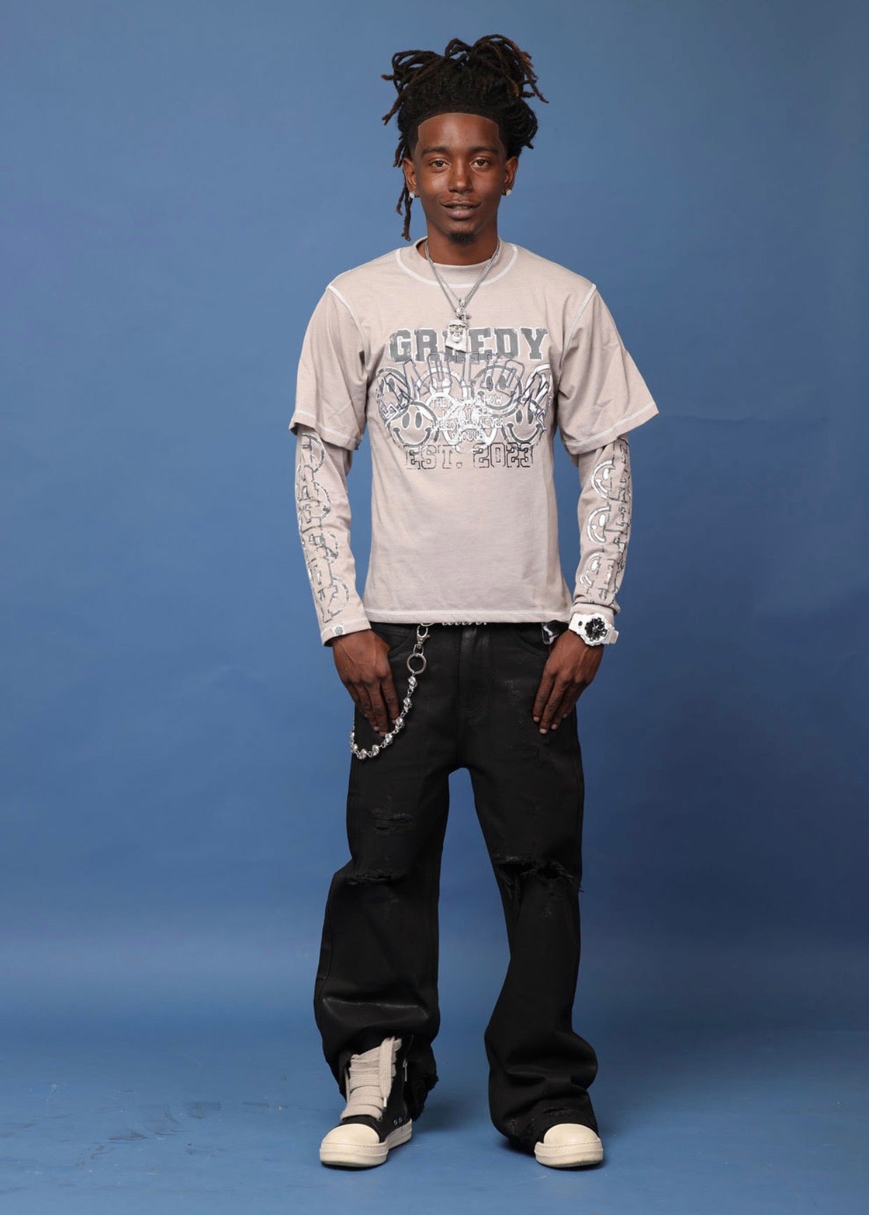 Grey GreedyEmotion Double Layer Tee